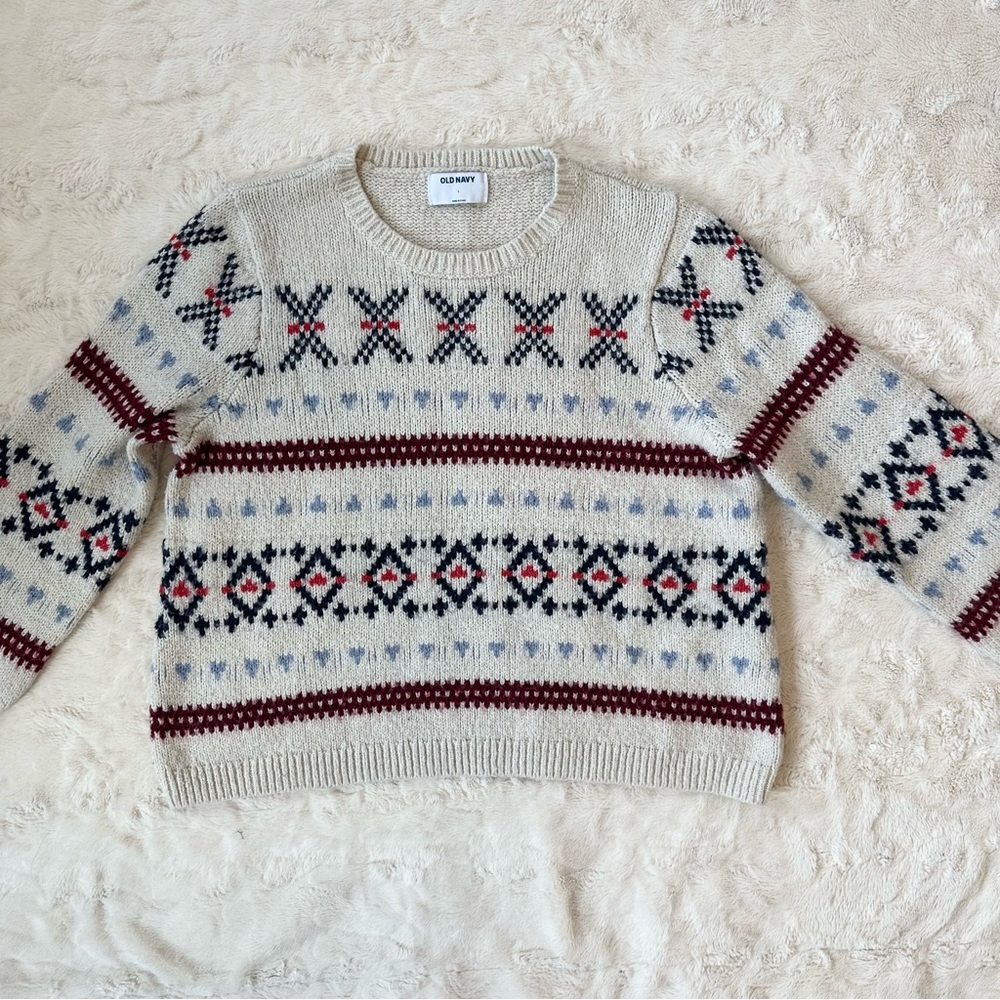 Old Navy Fair Isle Shaker Stitch Pullover Sweater Women Size Large Cream
